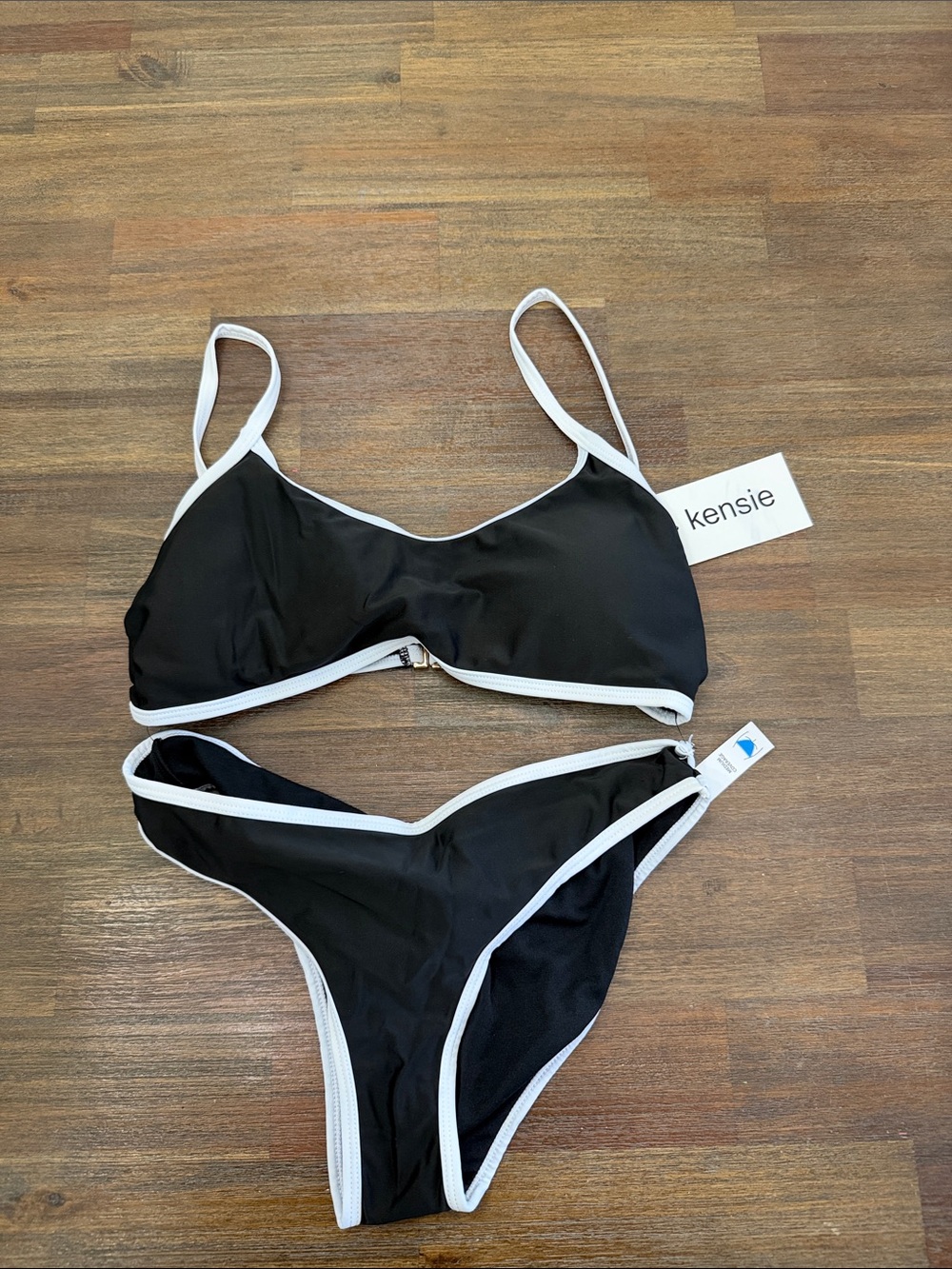Kensie Black Bikini with White Trim Two-Piece Swim Set